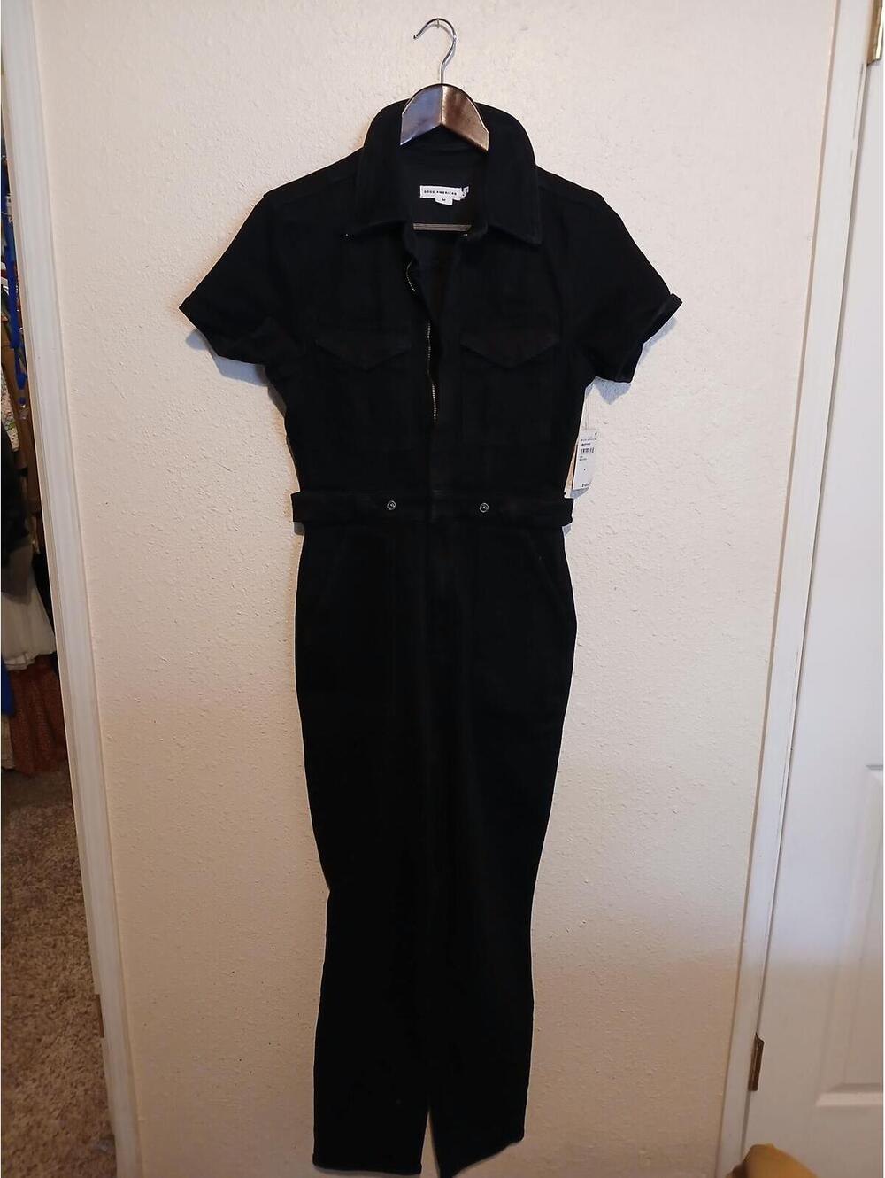 Good American Black Short Sleeve Jumpsuit Size M